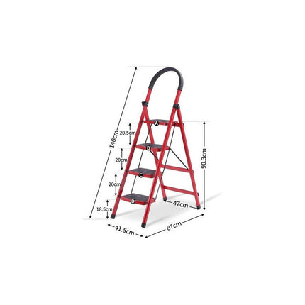 Escalera Plegable Roja Con 4 Escalones Anchos Antideslizante Rojo