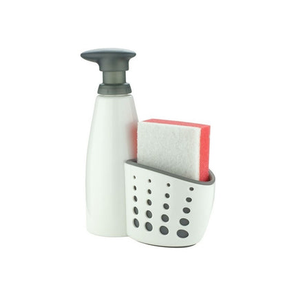 Dispensador De Jabon Con Porta Esponja Mas  Esponja Regalo  Blanco