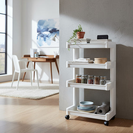 Mueble Estanteria De Plastico 4 Estantes Bandeja Blanco