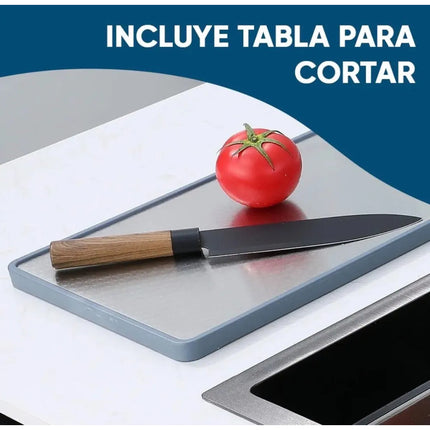 Pileta Bacha Acero Inox Multifuncion Con Lava Vaso Premium Negro