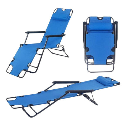 Silla Reposera Reclinable De Lona Oxford Azul Azul