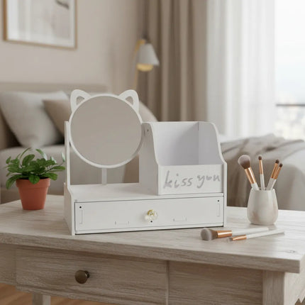 Organizador Cosmetico Madera Con Espejo Zy-2918 Blanco