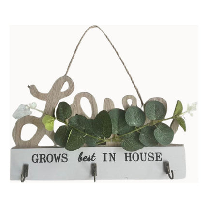 Cartel Love Home Con Ganchos Para Llaves En Madera Love