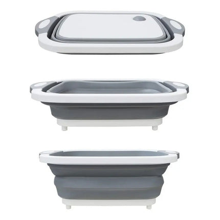 Tabla De Cortar Plegable, Con Bandeja De Plástico Y Silicona Gris Y Blanco