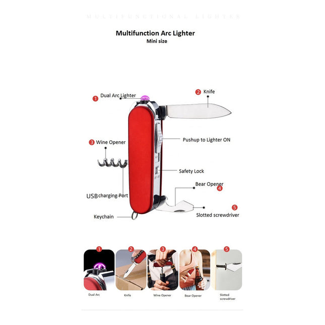 Encendedor De Arco Dual Metal Y Plástico 5 En 1 Multifuncion