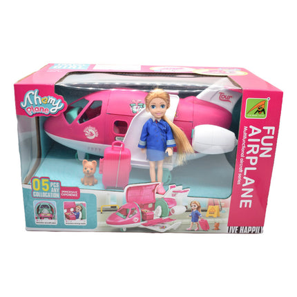 Muñeca Piloto Con Avion Y Accesorios Rosado