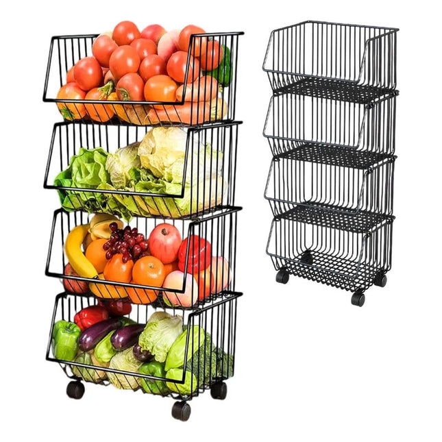 Carrito Organizador 4 Canastos Apilables Con Ruedas