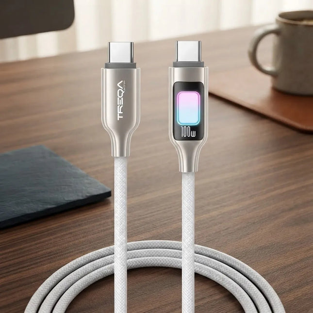 Cable De Carga Rapida Aluminio + Tejido Tela C A C Luz Led Blanco
