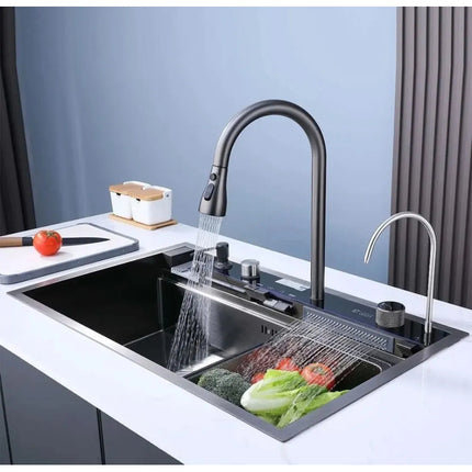 Pileta Bacha Acero Inox Multifuncion Con Lava Vaso Premium Negro