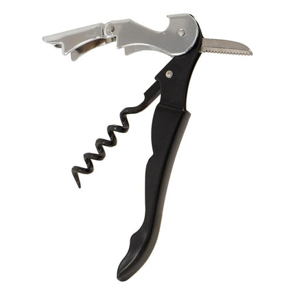 Destapador De Acero Con Saca Corcho Negro  Negro