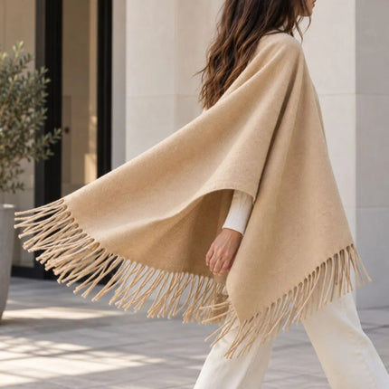 Ruana Genérico Con Flecos 170x115cm Beige Unico