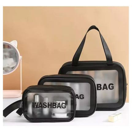 Set X3 Neceser Para Maquillaje Equipaje Organizador Mnl Liso Transparente