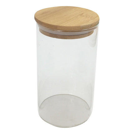 Frasco De Vidrio Con Tapa De Bambú 800ml Ha3388 Condimento Tra