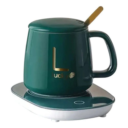 Taza Ceramica Con Base Calentador Usb Verde Oscuro
