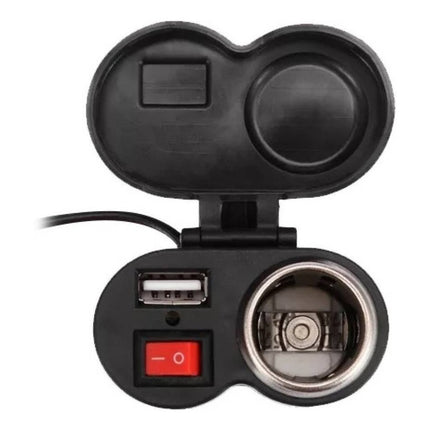 Cargador Celular Para Moto Entrada Usb + 12v Cable 1.3m  Negro V