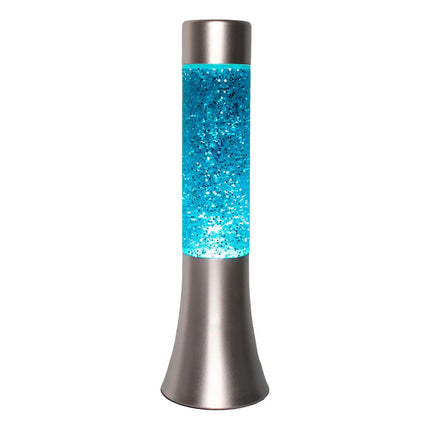 Lámpara Lava Glitter De 30 Cm Base Plateada Y Líquido Azul Azul