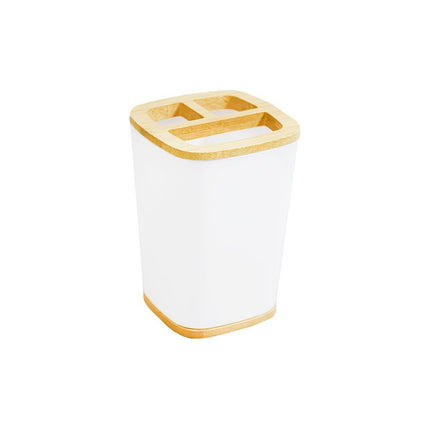 Juego Set De Bano 6pz Blanco Premium Con Bambu  Blanco