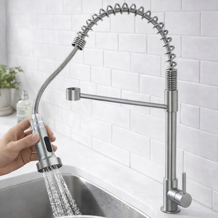 Canilla De Acero Inoxidable Para Cocina Pico Giratorio 360° Gris