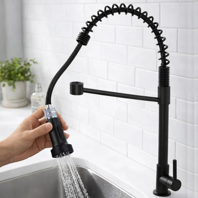 Canilla De Acero Inoxidable Para Cocina Pico Giratorio 360° Gris
