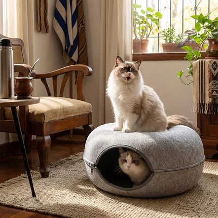Cama Para Gato Ovalada De Fieltro Con Cierra 50 Cm Varios