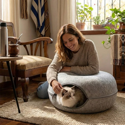 Cama Para Gato Ovalada De Fieltro Con Cierra 50 Cm Varios
