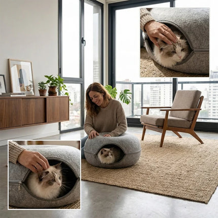 Cama Para Gato Ovalada De Fieltro Con Cierra 50 Cm Varios