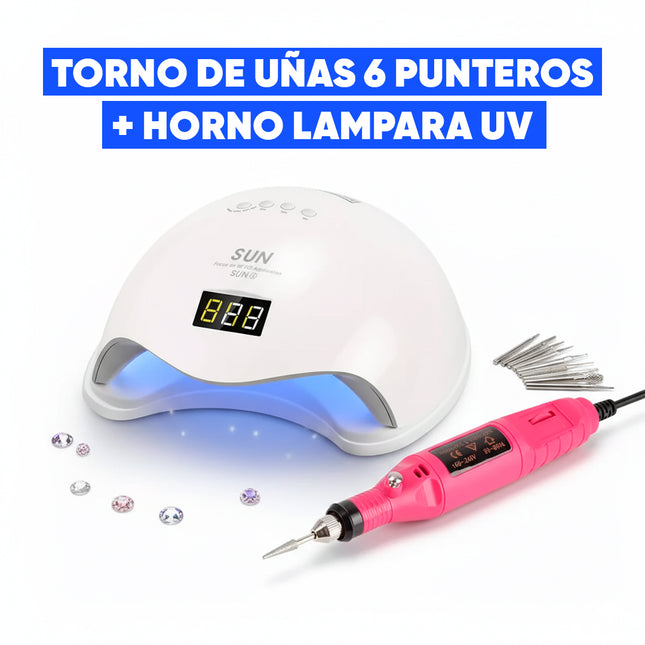 Torno De Uñas 6 Punteros +horno Lampara Uv Cabina Secado  Blanco
